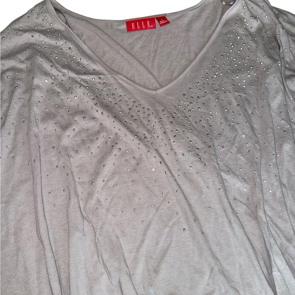 5/$25 Elle Light Grey Blouse with Studded Detail - Picture 3 of 6